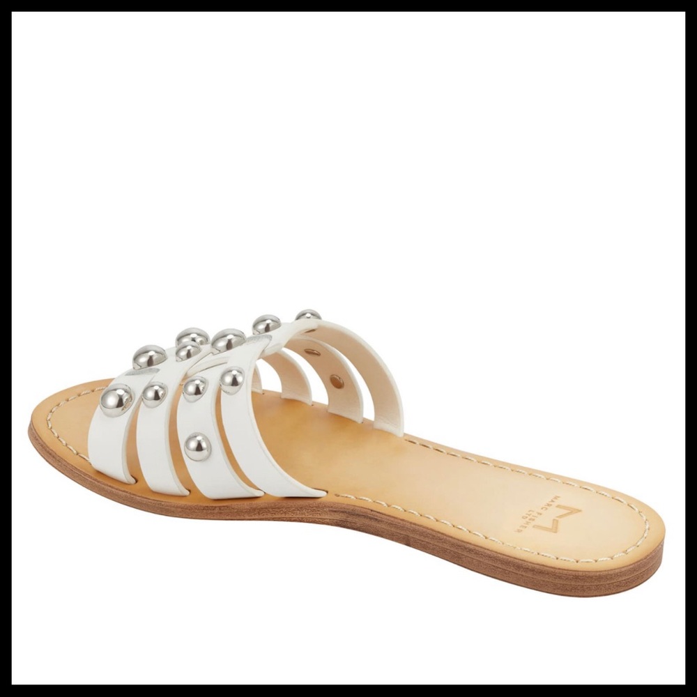 WHITE LEATHER SLIDES SLIP ON FLATS SANDALS A2C - Picture 3 of 12